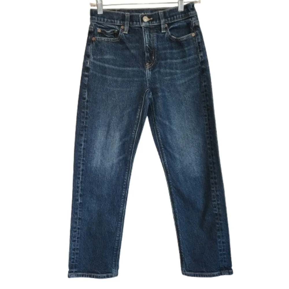 American Eagle Super High Rise Ankle Straight Dark Wash Size 00 Short Stretchy